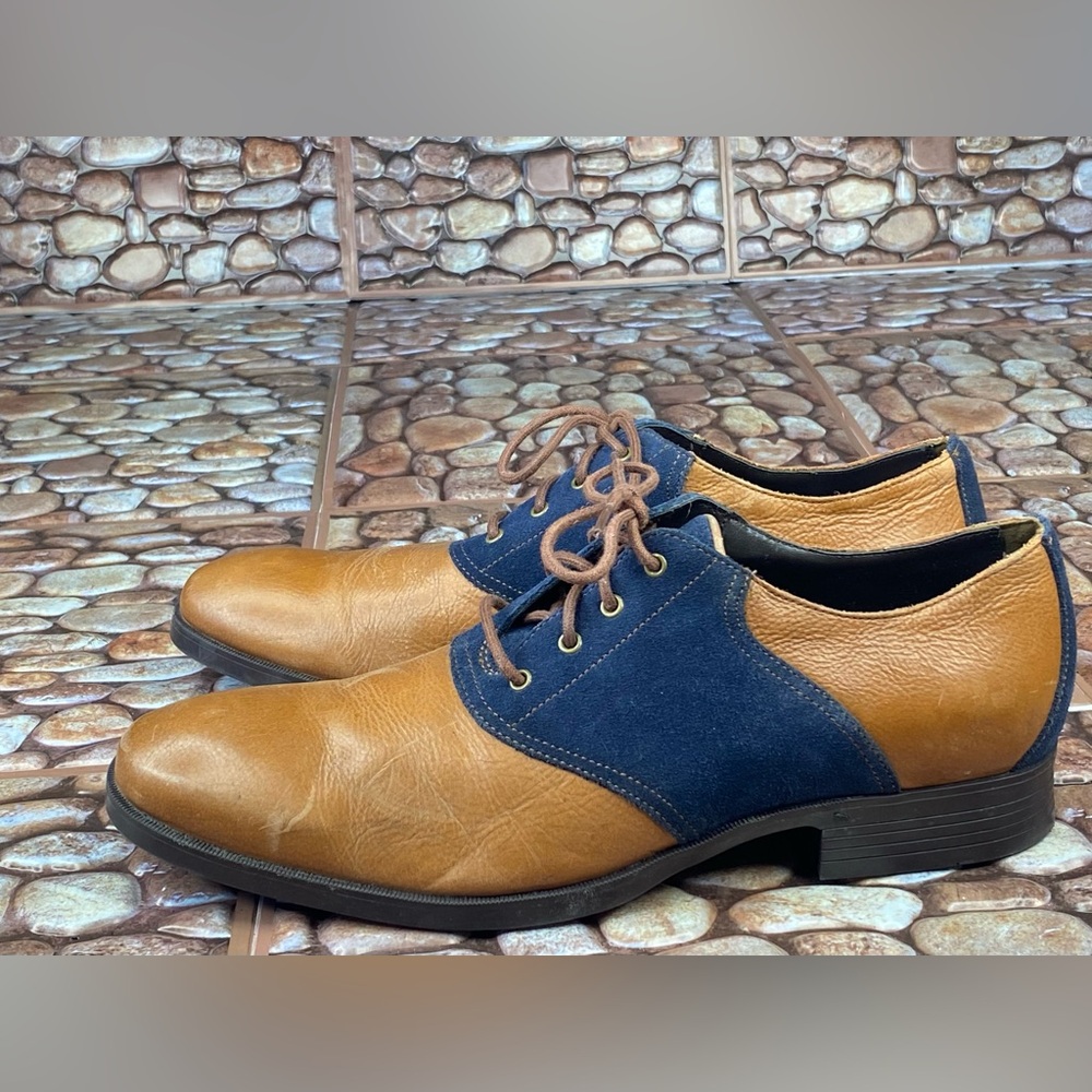 Cole Haan Copley Saddle Men's 10.5 M Brown Leather Blue Suede Oxford Shoes